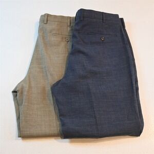Lot 2 St Croix 34x32 Blue Tan Slub Wool Linen Flat Front Straight Dress Pants